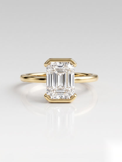 1.5 CT Emerald Half Bezel Solitaire Moissanite Engagement Ring