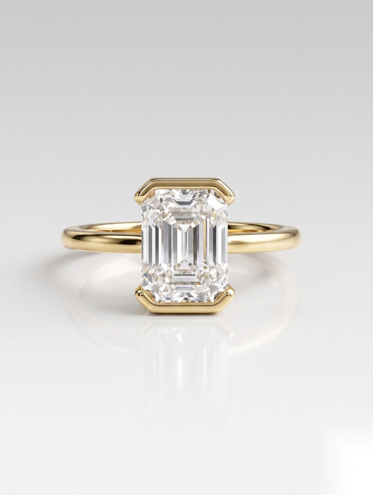 1.5 CT Emerald Half Bezel Solitaire Moissanite Engagement Ring