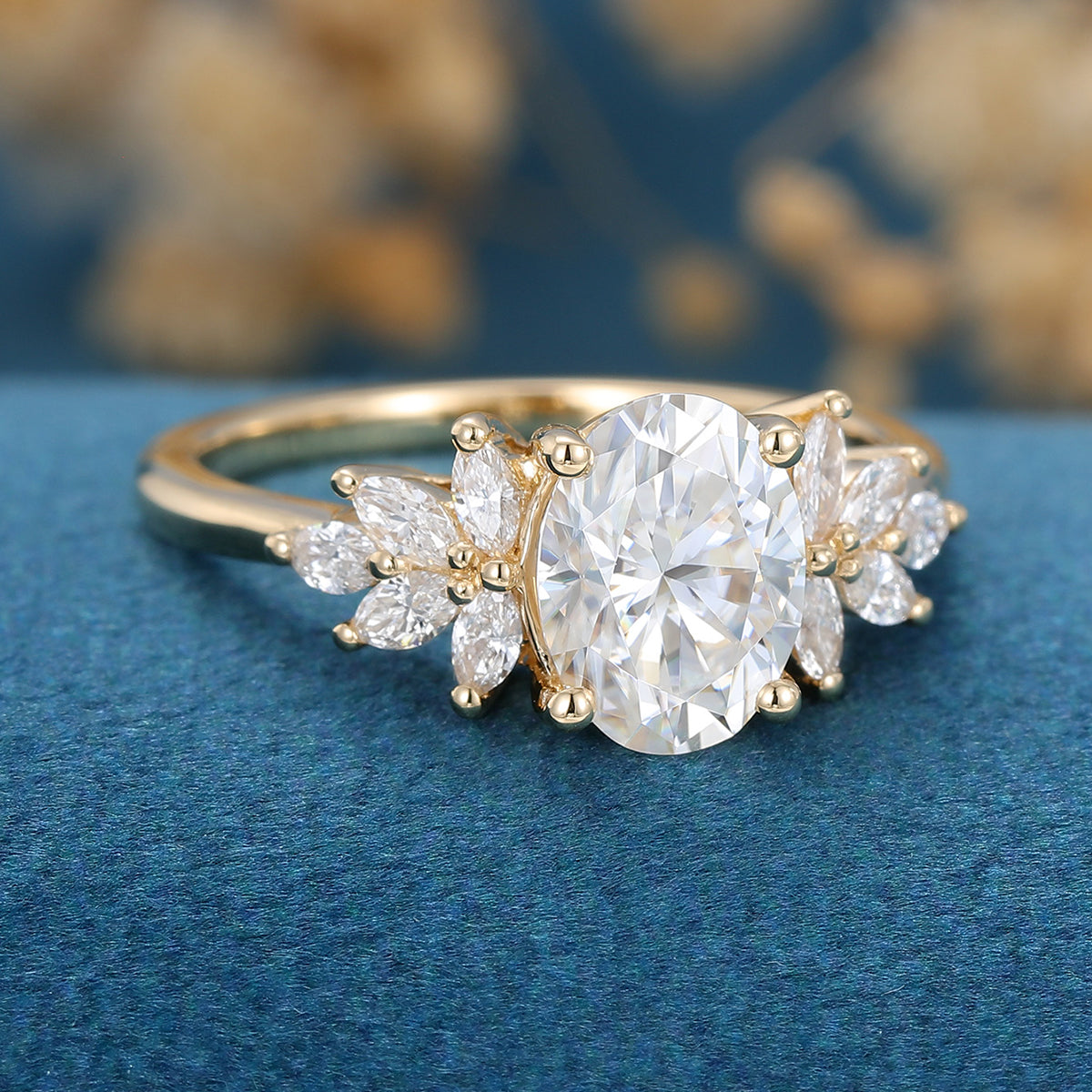 1.33 CT Oval Cluster Moissanite Engagement Ring
