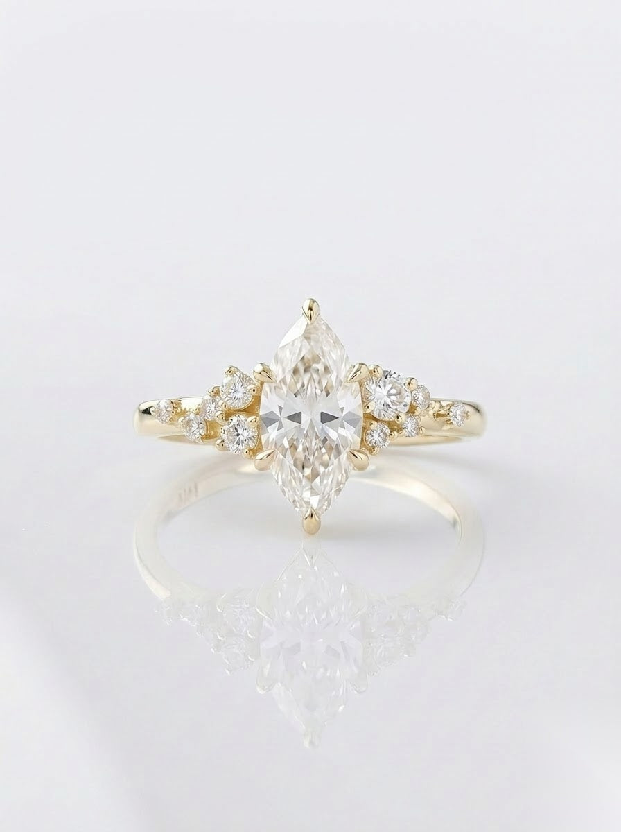 1 CT Marquise Pave Moissanite Engagement Ring