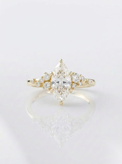 1 CT Marquise Pave Moissanite Engagement Ring