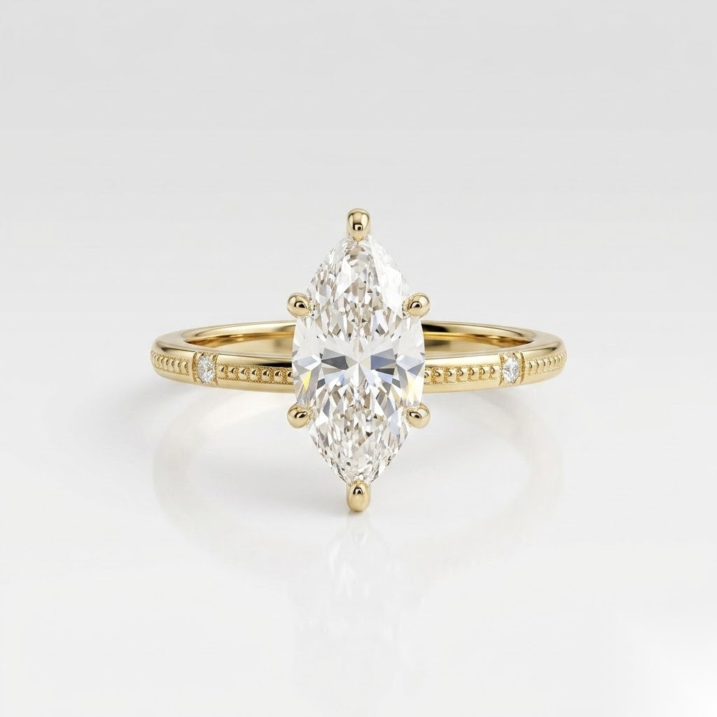 1 CT Marquise Dainty Pave Moissanite Engagement Ring