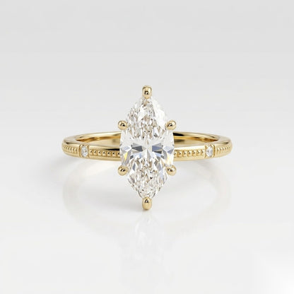 1 CT Marquise Dainty Pave Moissanite Engagement Ring
