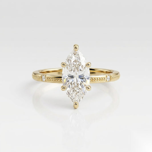 1 CT Marquise Dainty Pave Moissanite Engagement Ring