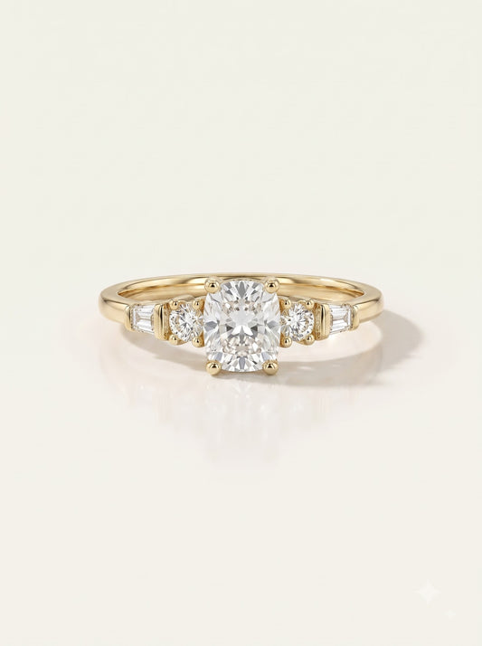0.5 CT Elongated Cushion Five Stone Moissanite Engagement Ring