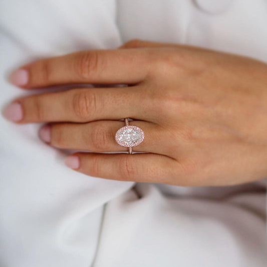 4 CT Oval Halo & Pave Moissanite Engagement Ring