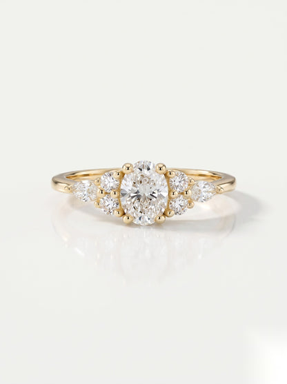 0.5 CT Oval Cluster Moissanite Engagement Ring