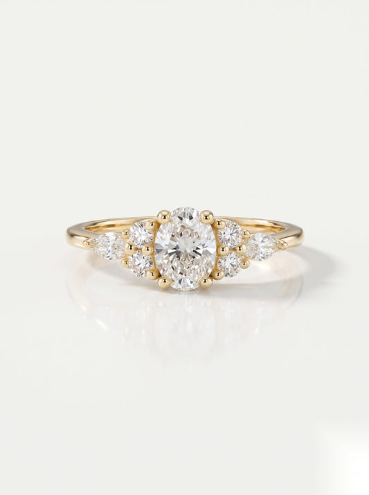 0.5 CT Oval Cluster Moissanite Engagement Ring