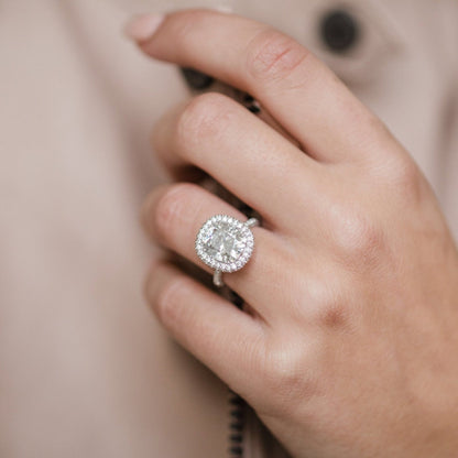 3.6 CT Cushion Halo & Pave Moissanite Engagement Ring