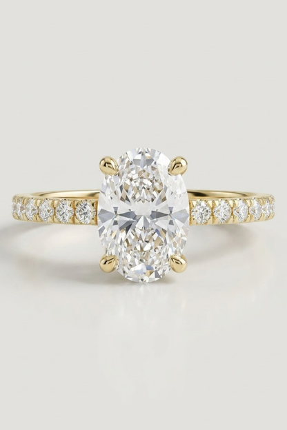 1.5 CT Oval Hidden Halo & Pave Moissanite Engagement Ring