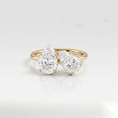 2.5 CT Pear Toi Et Moi Hidden Halo Moissanite Engagement Ring
