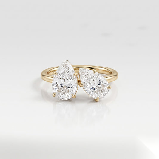 2.5 CT Pear Toi Et Moi Hidden Halo Moissanite Engagement Ring