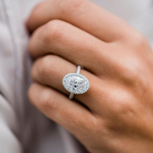 3.85 CT Oval Halo & Pave Moissanite Engagement Ring
