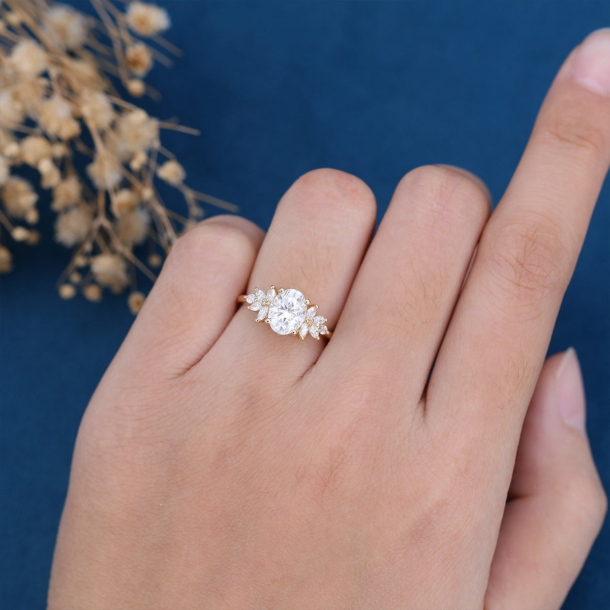 1.33 CT Oval Cluster Moissanite Engagement Ring