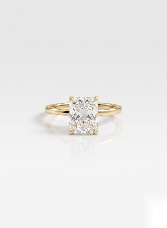 2 CT Radiant Hidden Halo Moissanite Engagement Ring
