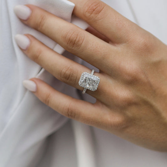 3.7 CT Radiant Halo & Pave Moissanite Engagement Ring