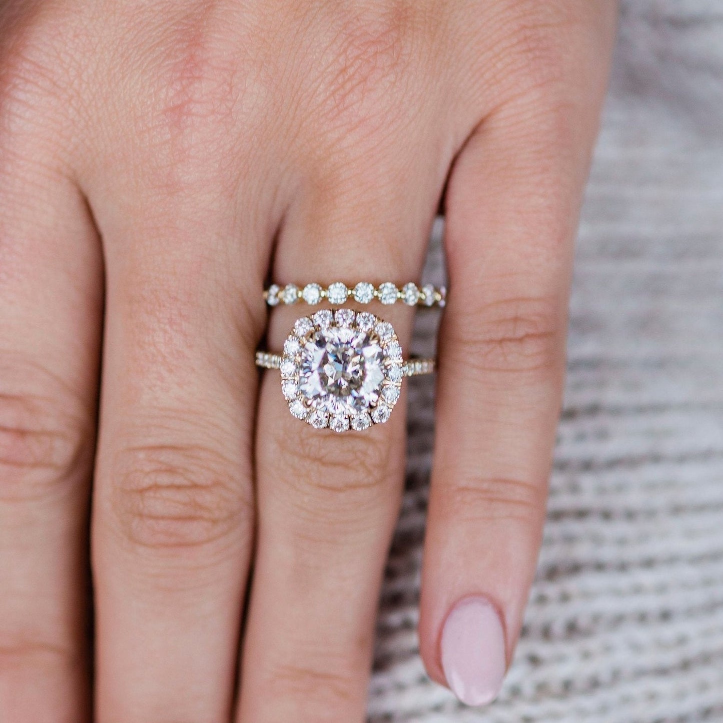 4 CT Cushion Halo & Pave Moissanite Engagement Ring