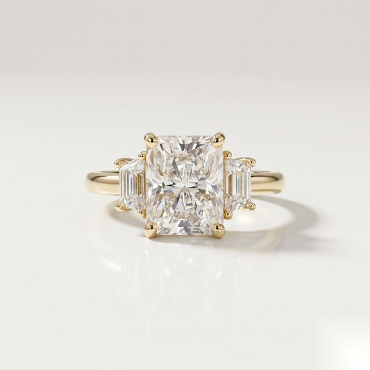 2.5 CT Radiant Three Stone Moissanite Engagement Ring