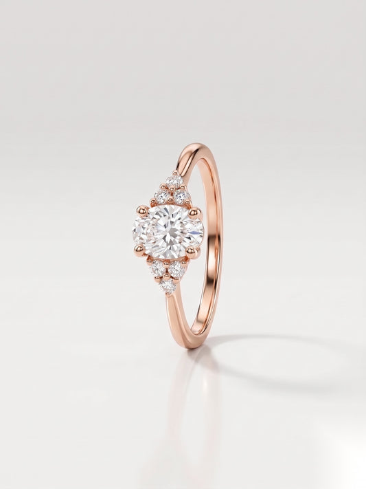 0.75 CT Oval Cluster Moissanite Engagement Ring
