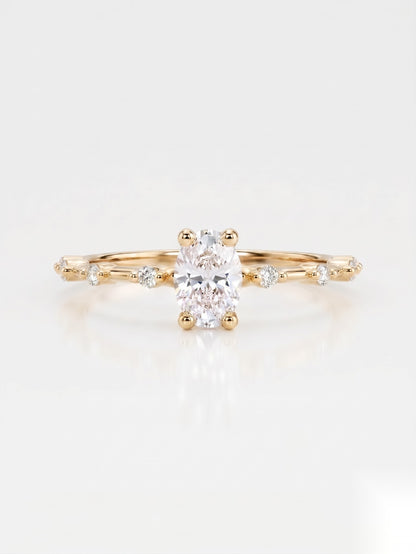 0.5 CT Oval Dainty Pave Moissanite Engagement Ring