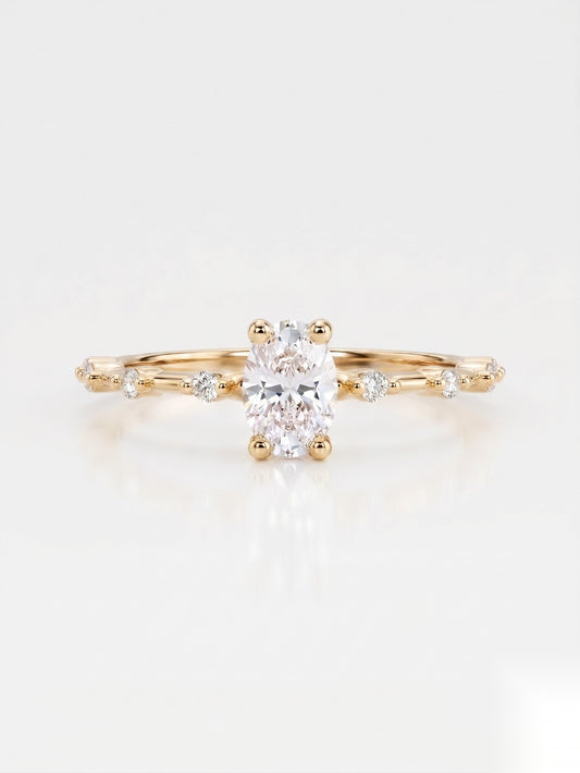 0.5 CT Oval Dainty Pave Moissanite Engagement Ring