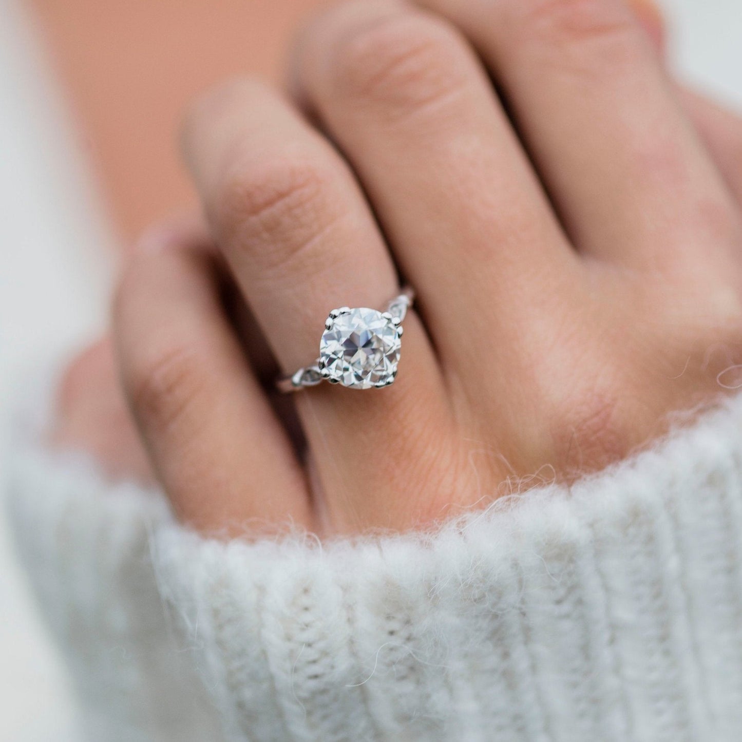 2.5 CT Round Vintage Pave Moissanite Engagement Ring