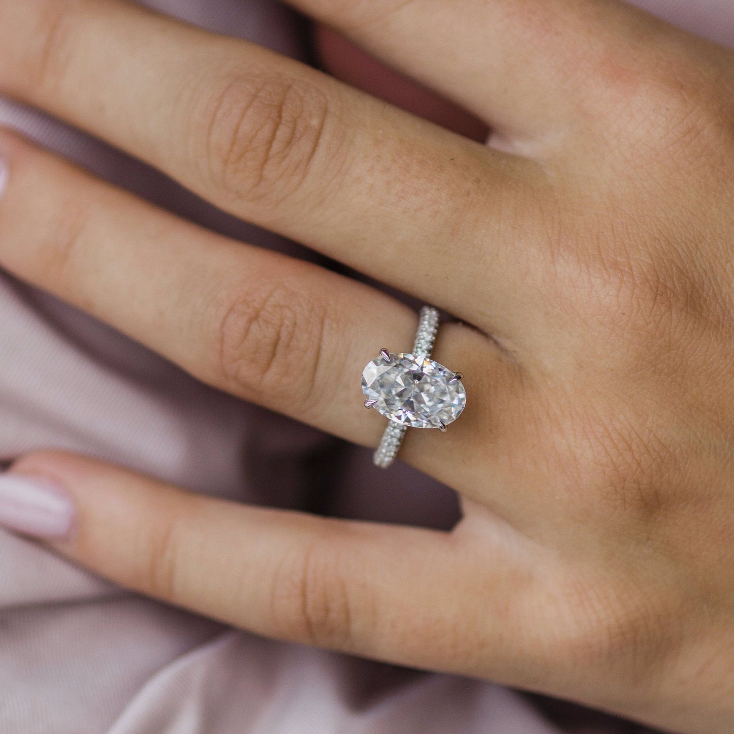 3.4 CT Oval Hidden Halo & Pave Moissanite Engagement Ring