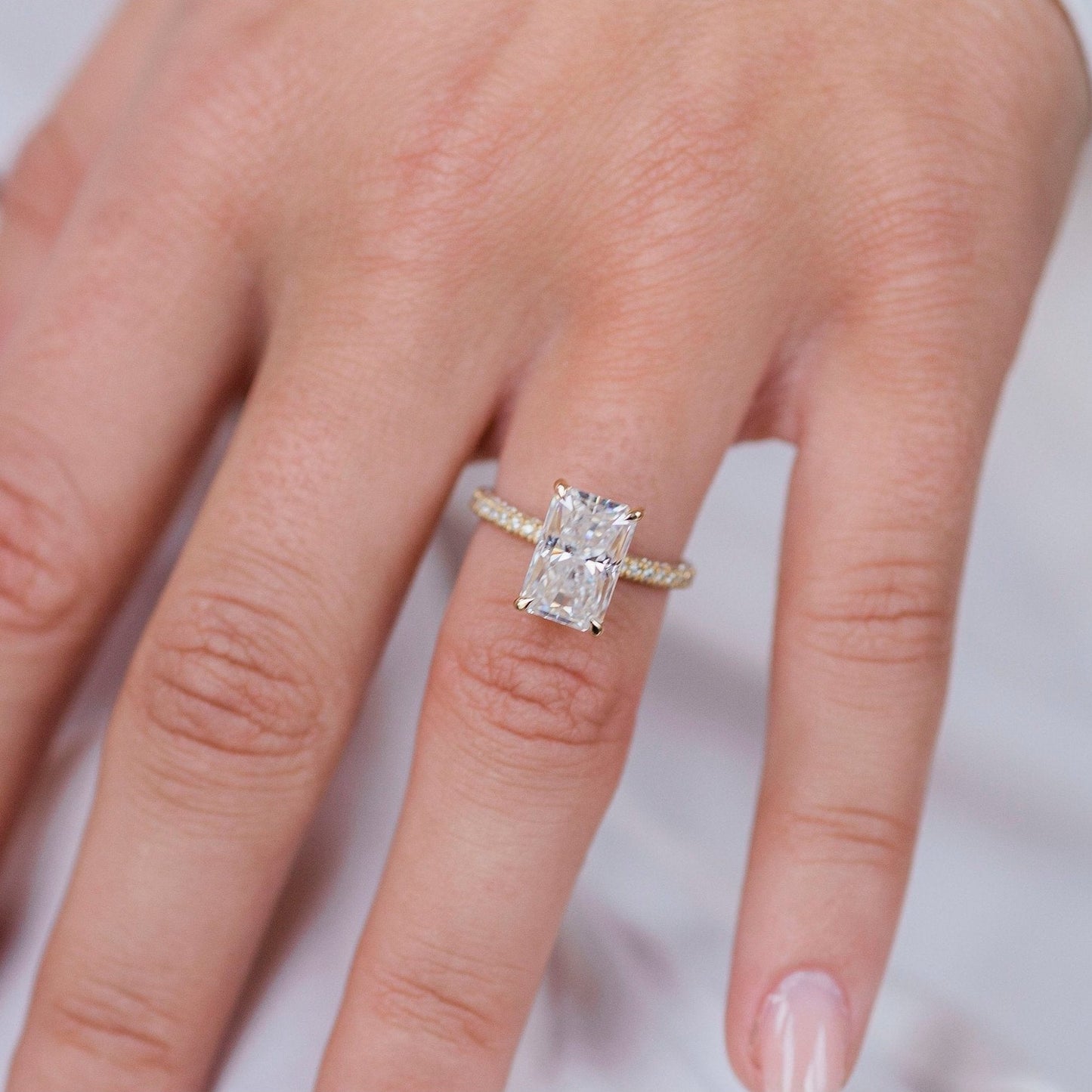 3 CT Radiant Hidden Halo & Pave Moissanite Engagement Ring