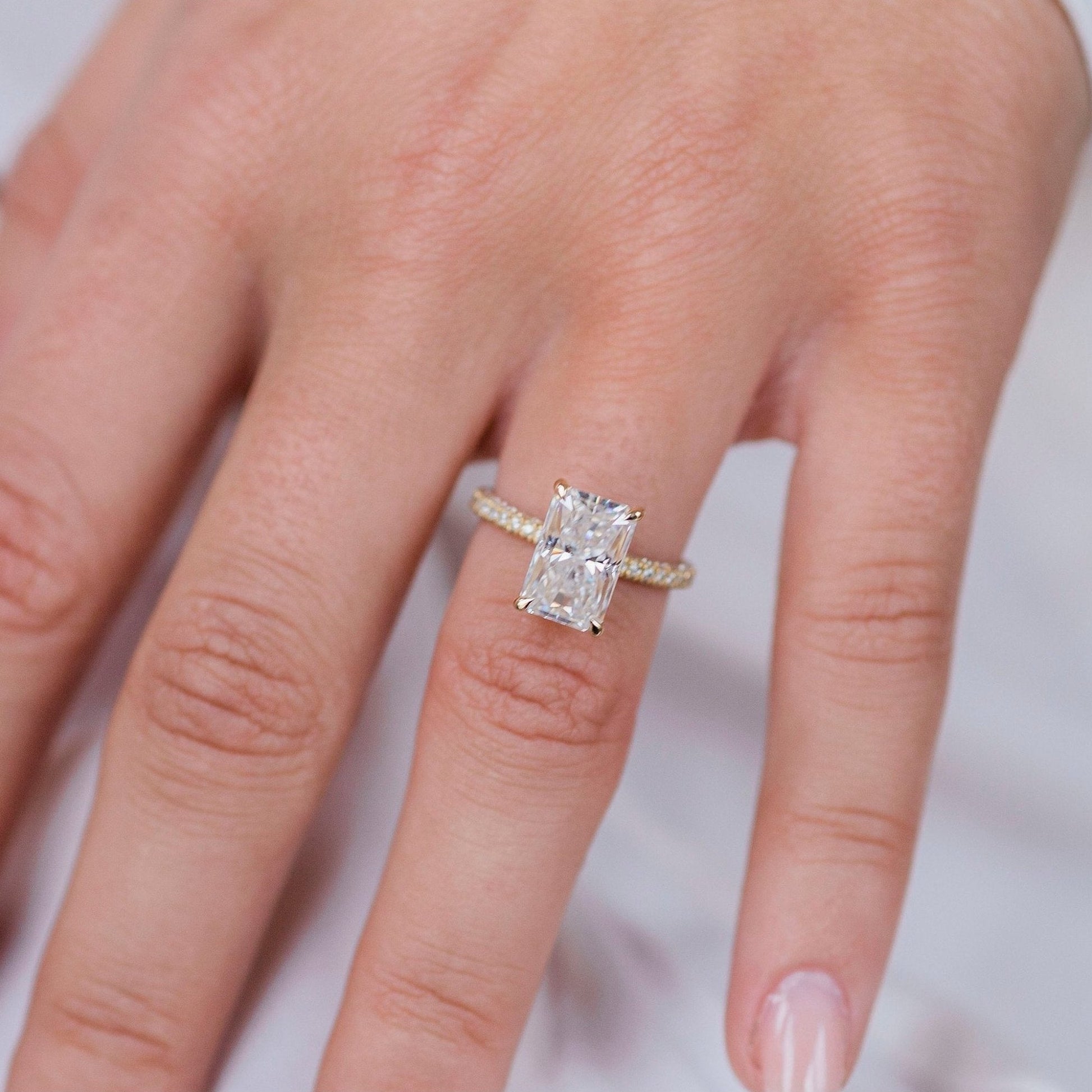 3 CT Radiant Hidden Halo & Pave Moissanite Engagement Ring