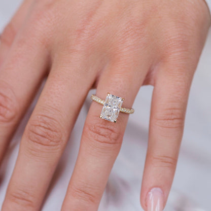 3 CT Radiant Hidden Halo & Pave Moissanite Engagement Ring
