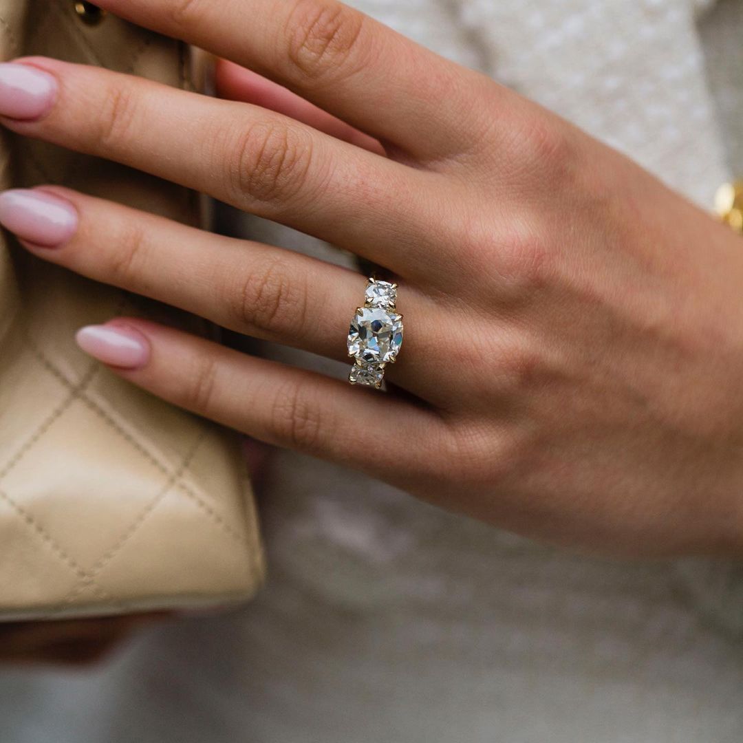 4 CT Cushion Three Stone Moissanite Engagement Ring