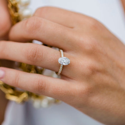1.85 CT Oval Hidden Halo & Pave Moissanite Engagement Ring