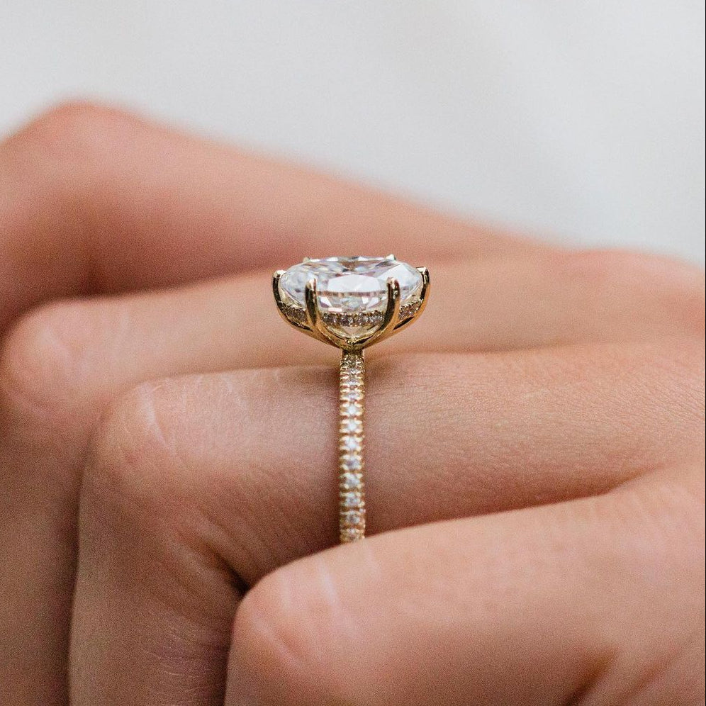 2.5 CT Oval Hidden Halo & Pave Moissanite Engagement Ring