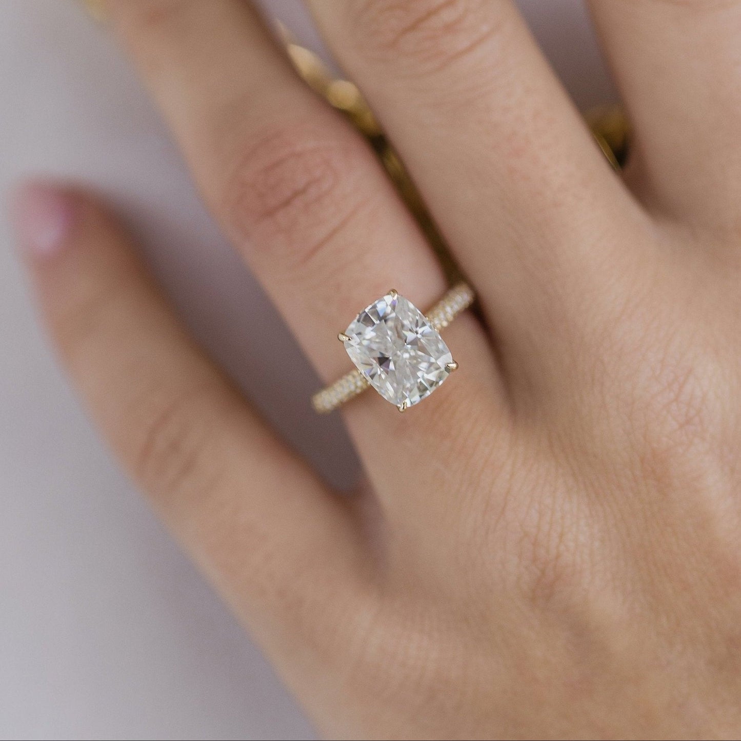 3.2 CT Elongated Cushion Hidden Halo & Pave Moissanite Engagement Ring