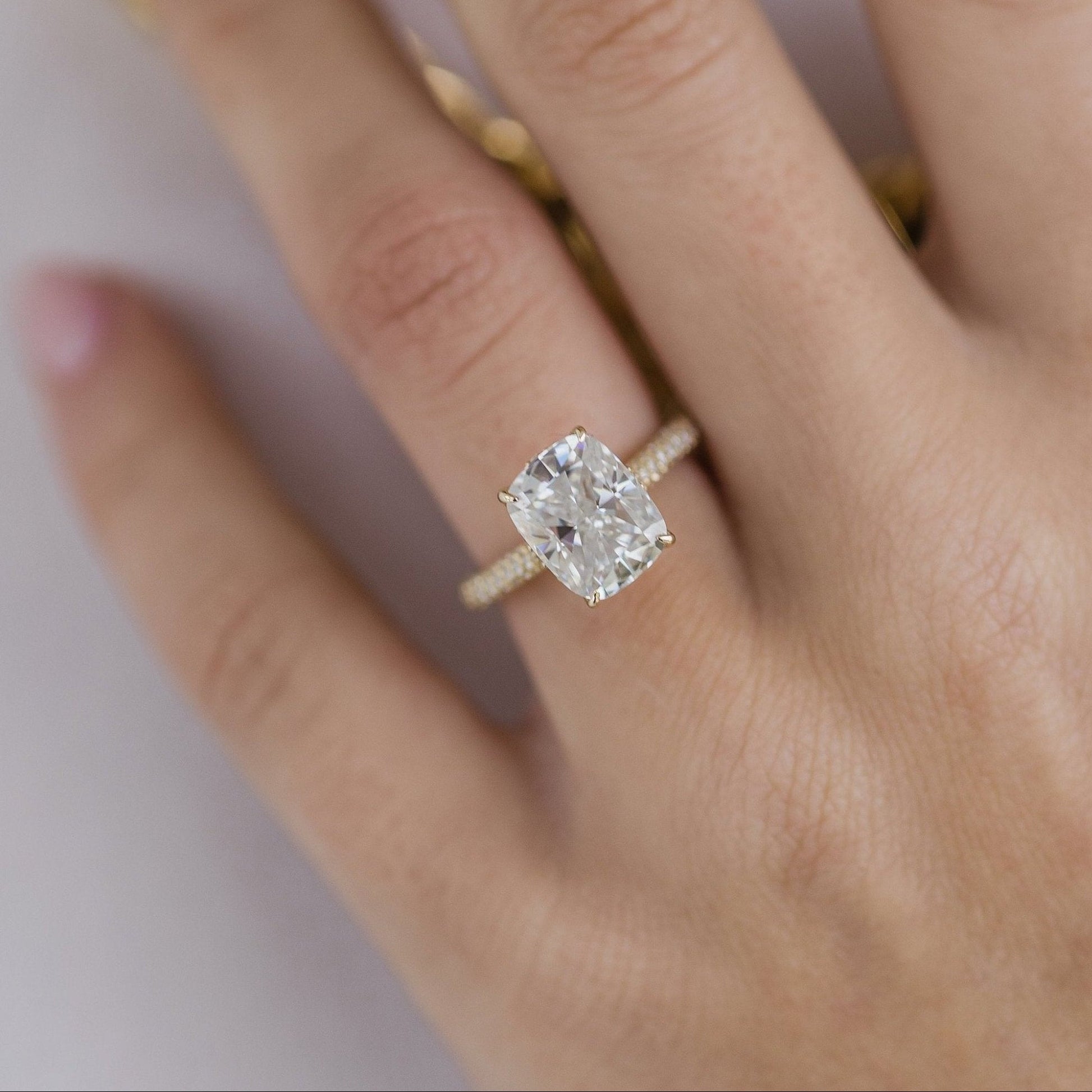 3.2 CT Elongated Cushion Hidden Halo & Pave Moissanite Engagement Ring