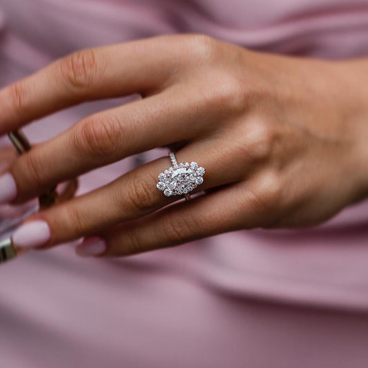 3.5 CT Oval Halo & Pave Moissanite Engagement Ring