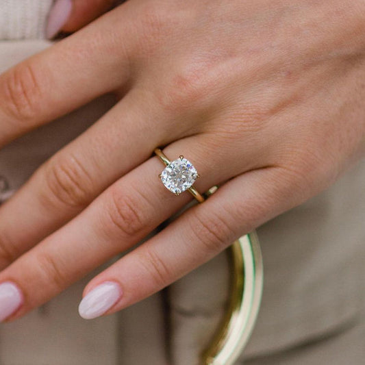 2.8 CT Cushion Hidden Halo Moissanite Engagement Ring