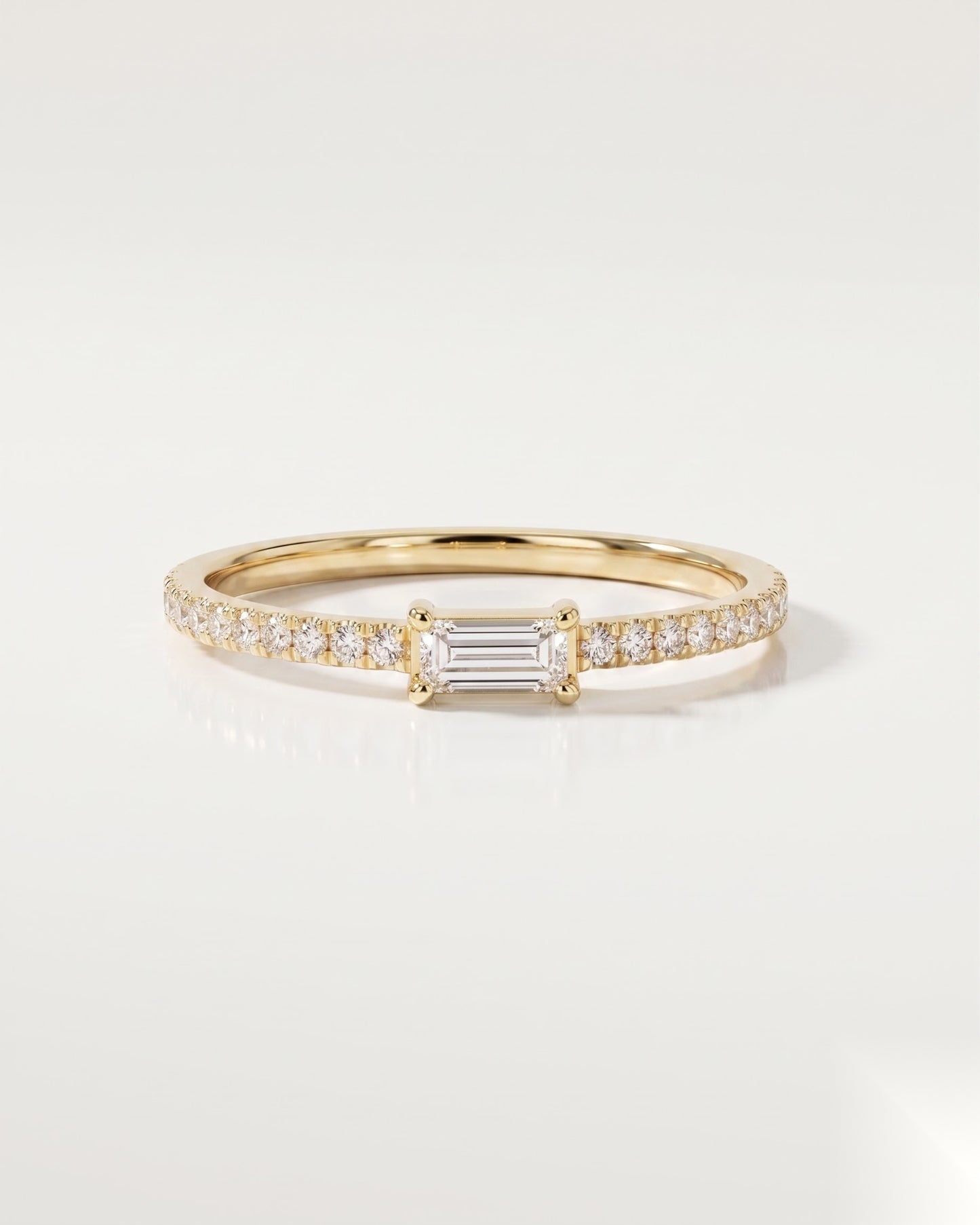0.14 CT Baguette Pave Moissanite Engagement Ring