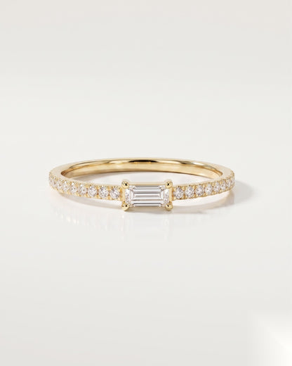 0.14 CT Baguette Pave Moissanite Engagement Ring