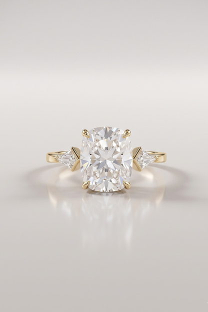 2.5 CT Cushion Three Stone Moissanite Engagement Ring