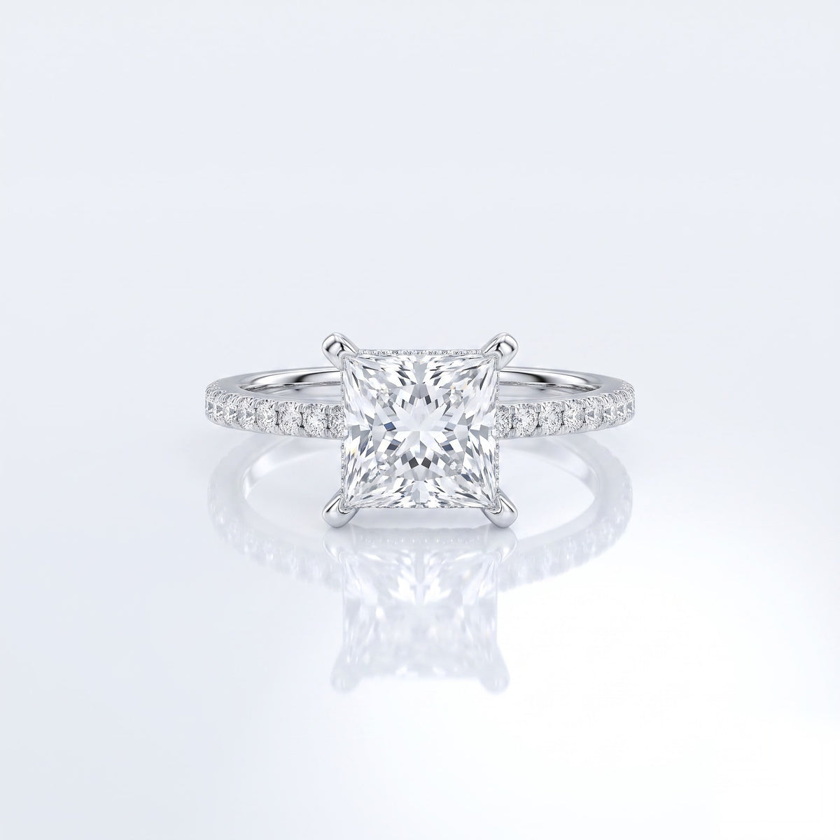 1 CT Princess Pave Moissanite Engagement Ring
