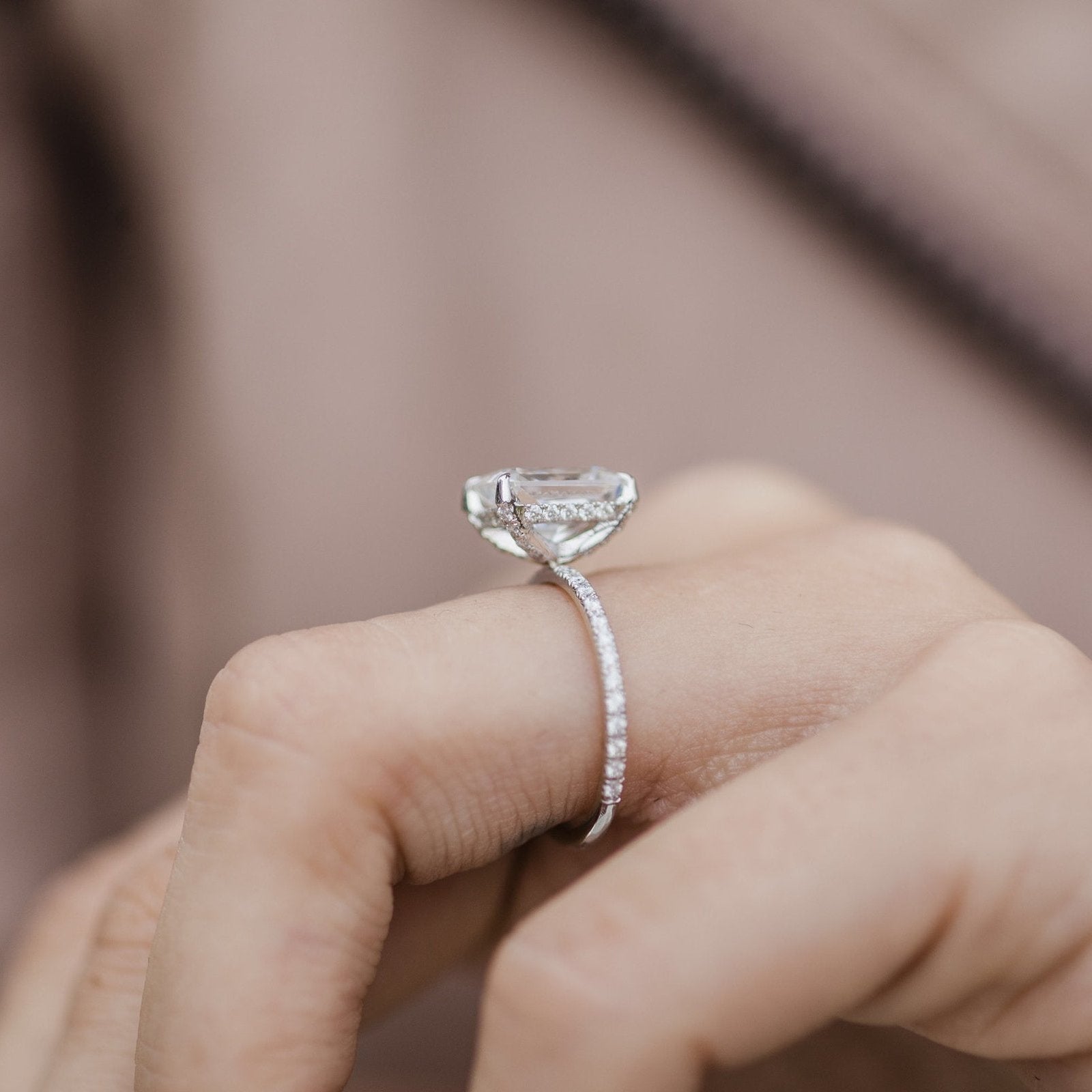 2.7 CT Radiant Hidden Halo & Pave Moissanite Engagement Ring