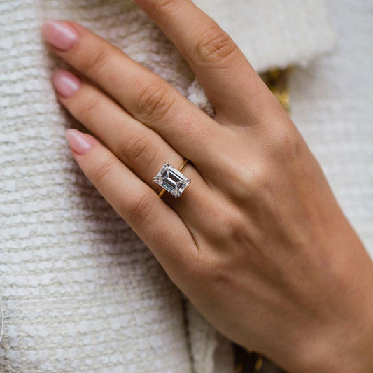 4.6 CT Emerald Hidden Halo & Pave Moissanite Engagement Ring