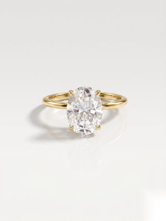 3 CT Oval Hidden Halo & Dainty Pave Moissanite Engagement Ring