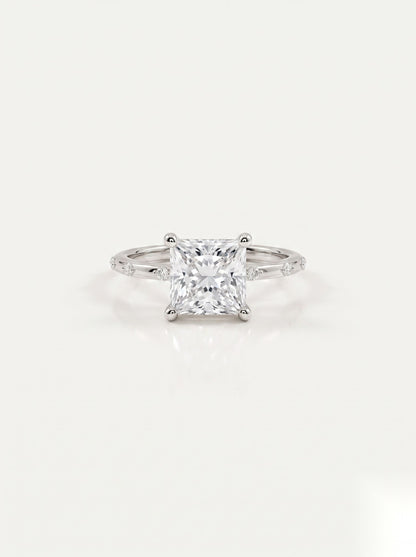2 CT Princess Dainty Pave Moissanite Engagement Ring