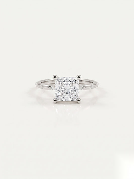2 CT Princess Dainty Pave Moissanite Engagement Ring