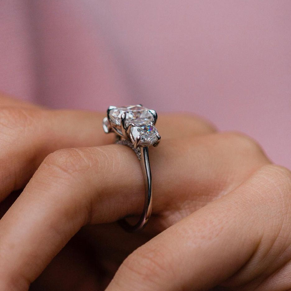 3.1 CT Cushion Three Stone Moissanite Engagement Ring