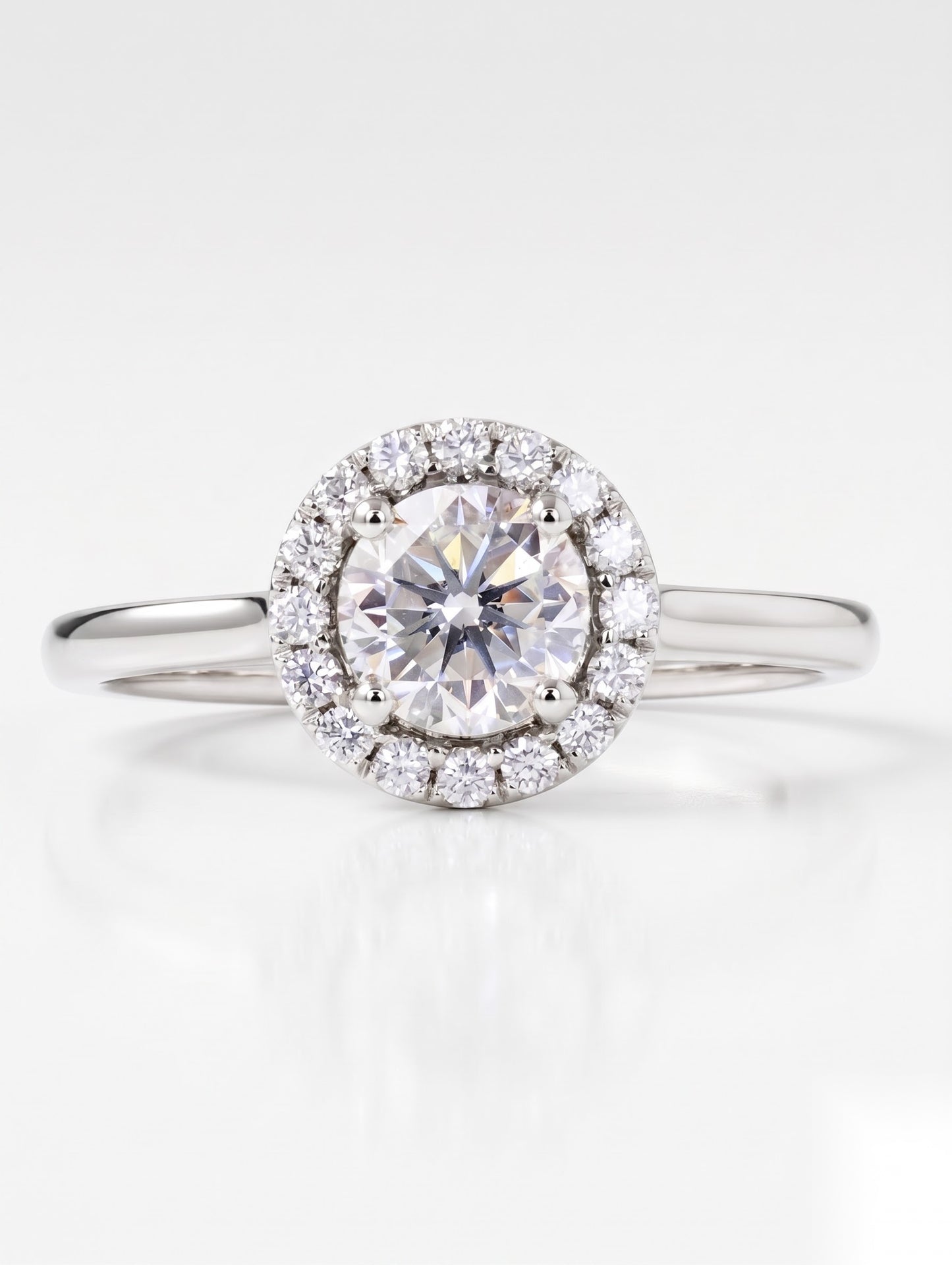 1 CT Round Halo Moissanite Engagement Ring