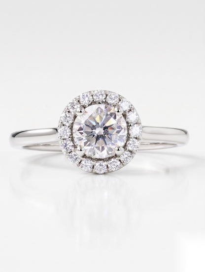 1 CT Round Halo Moissanite Engagement Ring