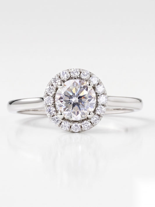 1 CT Round Halo Moissanite Engagement Ring